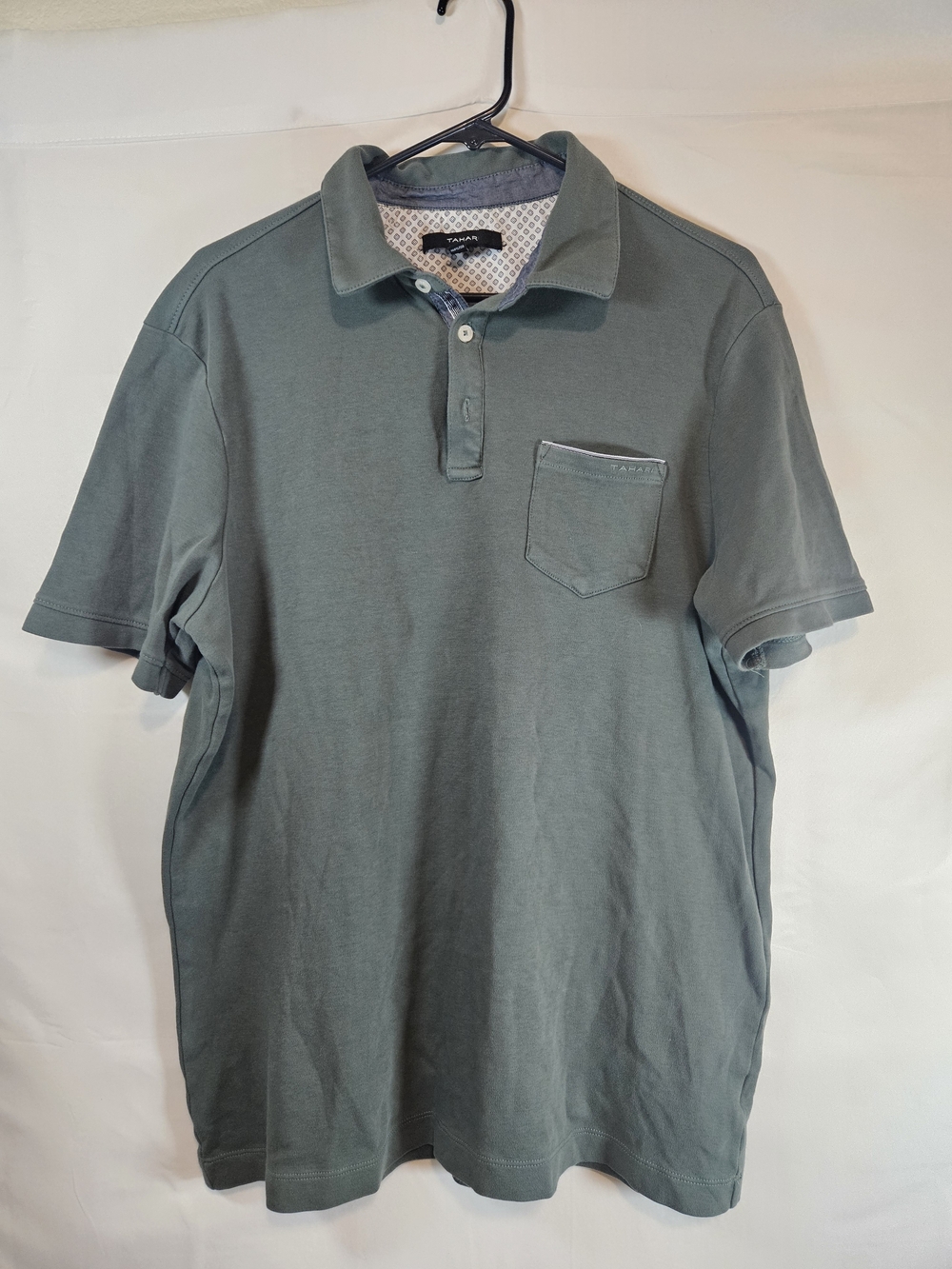 Tahari Men's Slate Green Short Sleeve Polo with Chest Pocket